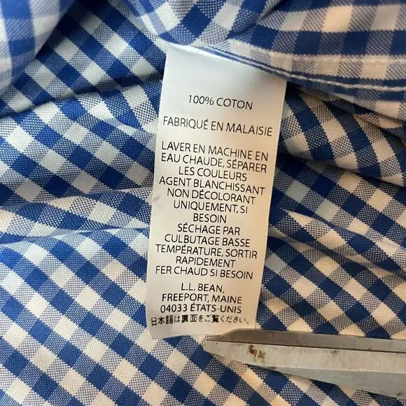 LL Bean Shirt Men 16 33 Blue Long Sleeve Gingham Check Wrinkle Free Slightly Fit - Picture 7 of 9